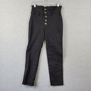 Free People Black Pinstripe High Rise Button Fly Paperbag Pants Women's 4
